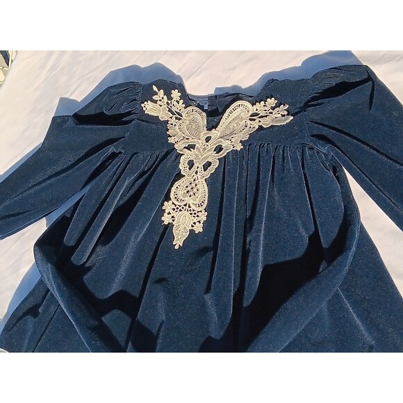Sz 2T JoLene Girls Vintage 80s Velvet Dress Victorian Style Navy Blue Holiday - Picture 15 of 16